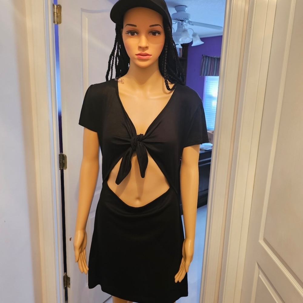 Black Tie-Front Cutout Mini Dress